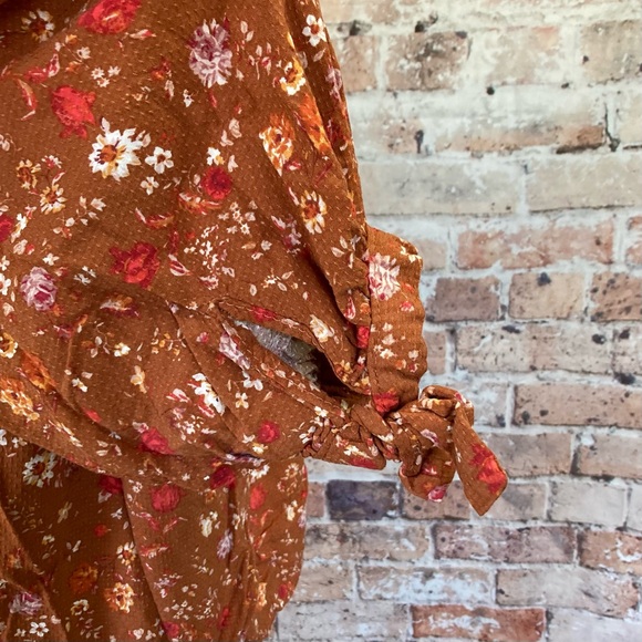 RACHEL Rachel Roy Boat Neck Blouse Rust Brown Floral Sz Small - Picture 3 of 10